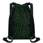 Black And Green Shamrock Pattern Print Drawstring Backpack