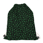 Black And Green Shamrock Pattern Print Drawstring Bag