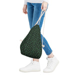 Black And Green Shamrock Pattern Print Drawstring Bag