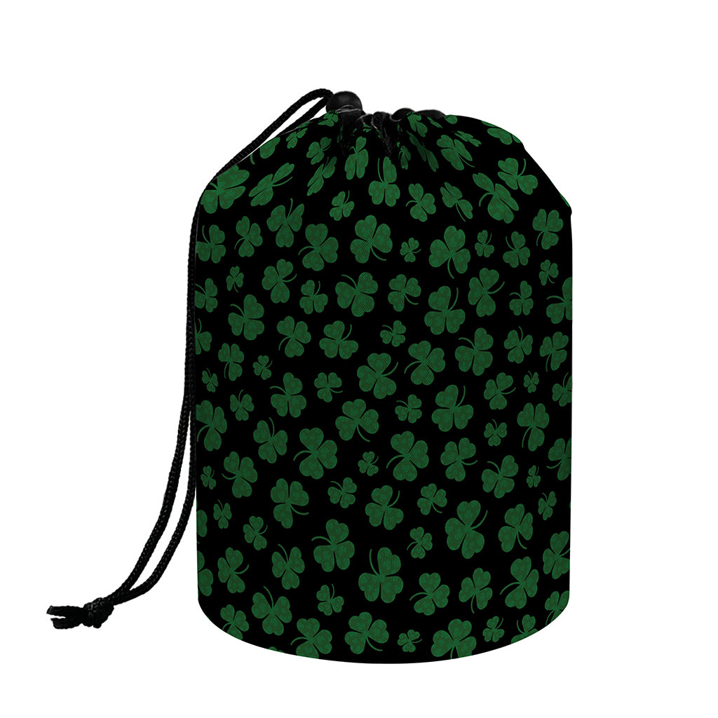 Black And Green Shamrock Pattern Print Drawstring Makeup Bag