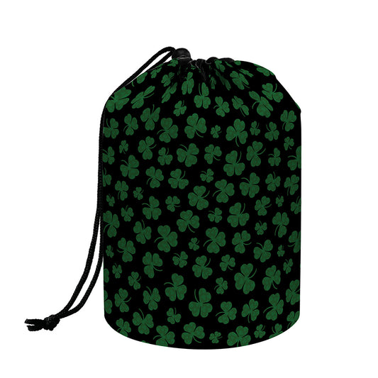 Black And Green Shamrock Pattern Print Drawstring Makeup Bag