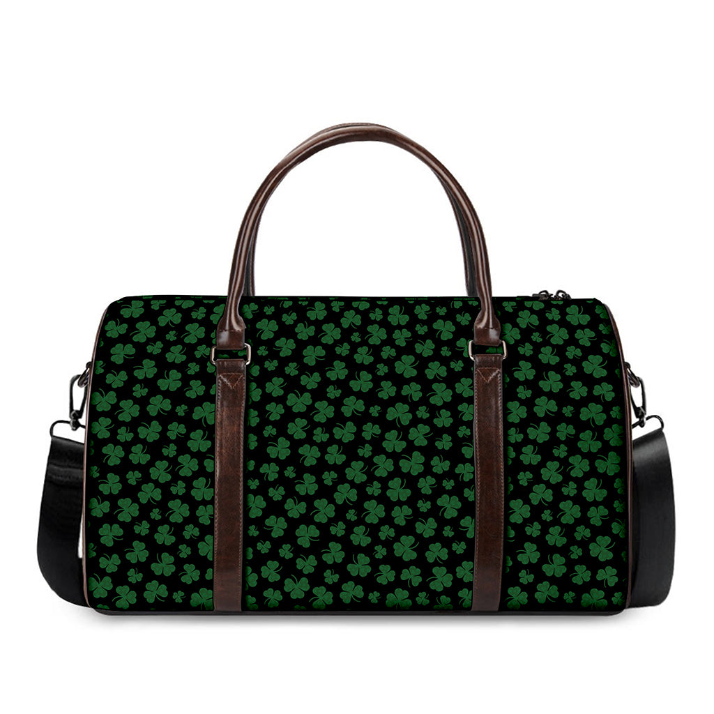 Black And Green Shamrock Pattern Print Duffle Bag