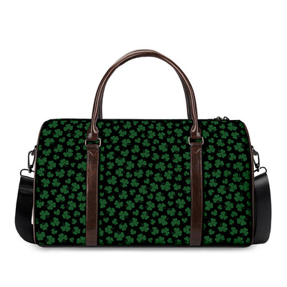 Black And Green Shamrock Pattern Print Duffle Bag