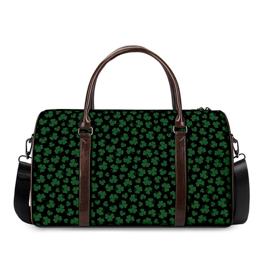 Black And Green Shamrock Pattern Print Duffle Bag