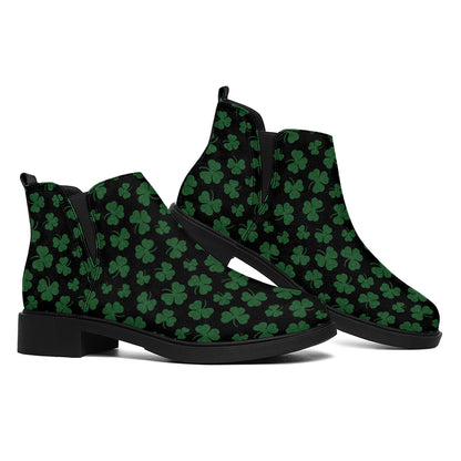 Black And Green Shamrock Pattern Print Flat Ankle Boots