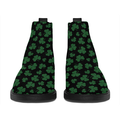 Black And Green Shamrock Pattern Print Flat Ankle Boots