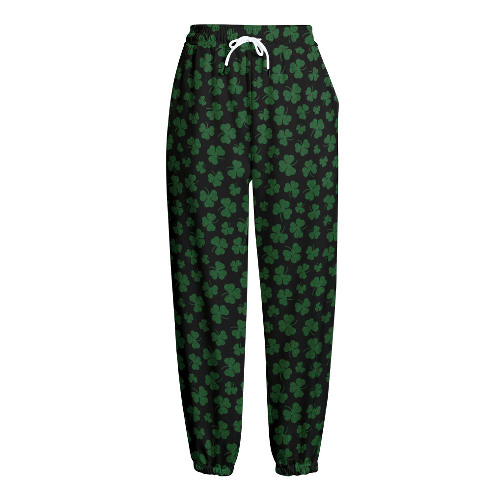 Black And Green Shamrock Pattern Print Fleece Lined Knit Pants