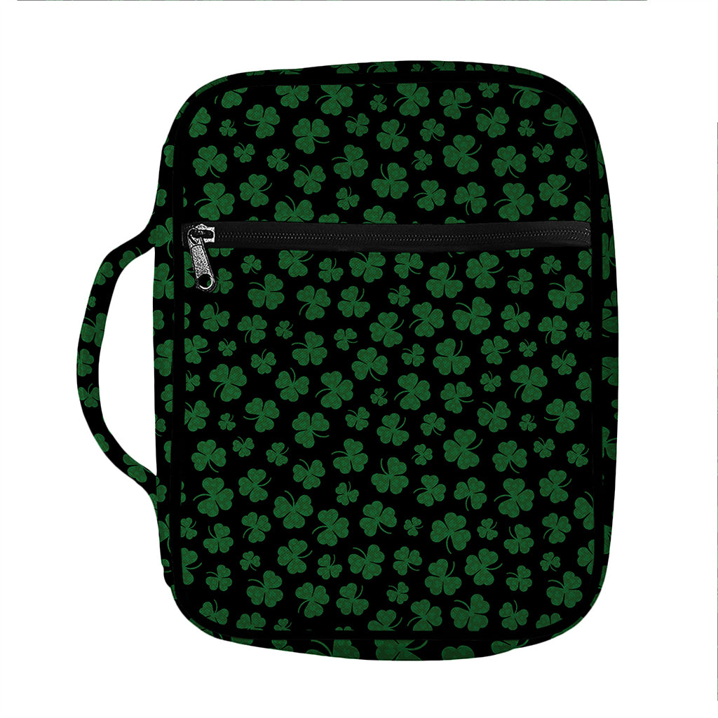 Black And Green Shamrock Pattern Print Front Pocket Bible Bag