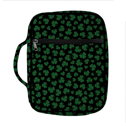 Black And Green Shamrock Pattern Print Front Pocket Bible Bag