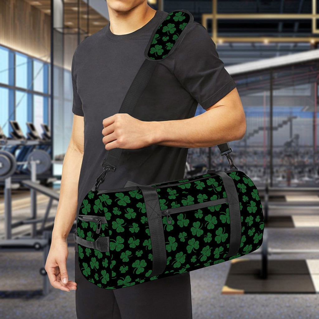 Black And Green Shamrock Pattern Print Gym Bag