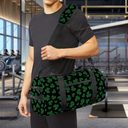 Black And Green Shamrock Pattern Print Gym Bag