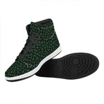 Black And Green Shamrock Pattern Print High Top Leather Sneakers