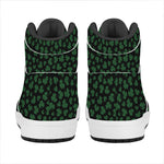 Black And Green Shamrock Pattern Print High Top Leather Sneakers