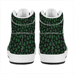 Black And Green Shamrock Pattern Print High Top Leather Sneakers