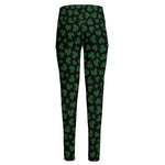 Black And Green Shamrock Pattern Print High-Waisted Pocket Leggings