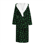Black And Green Shamrock Pattern Print Hooded Bathrobe