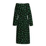 Black And Green Shamrock Pattern Print Hooded Bathrobe