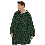 Black And Green Shamrock Pattern Print Hoodie Blanket