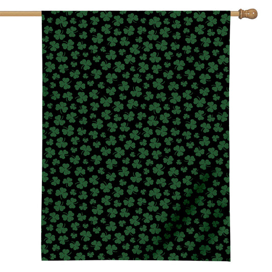 Black And Green Shamrock Pattern Print House Flag