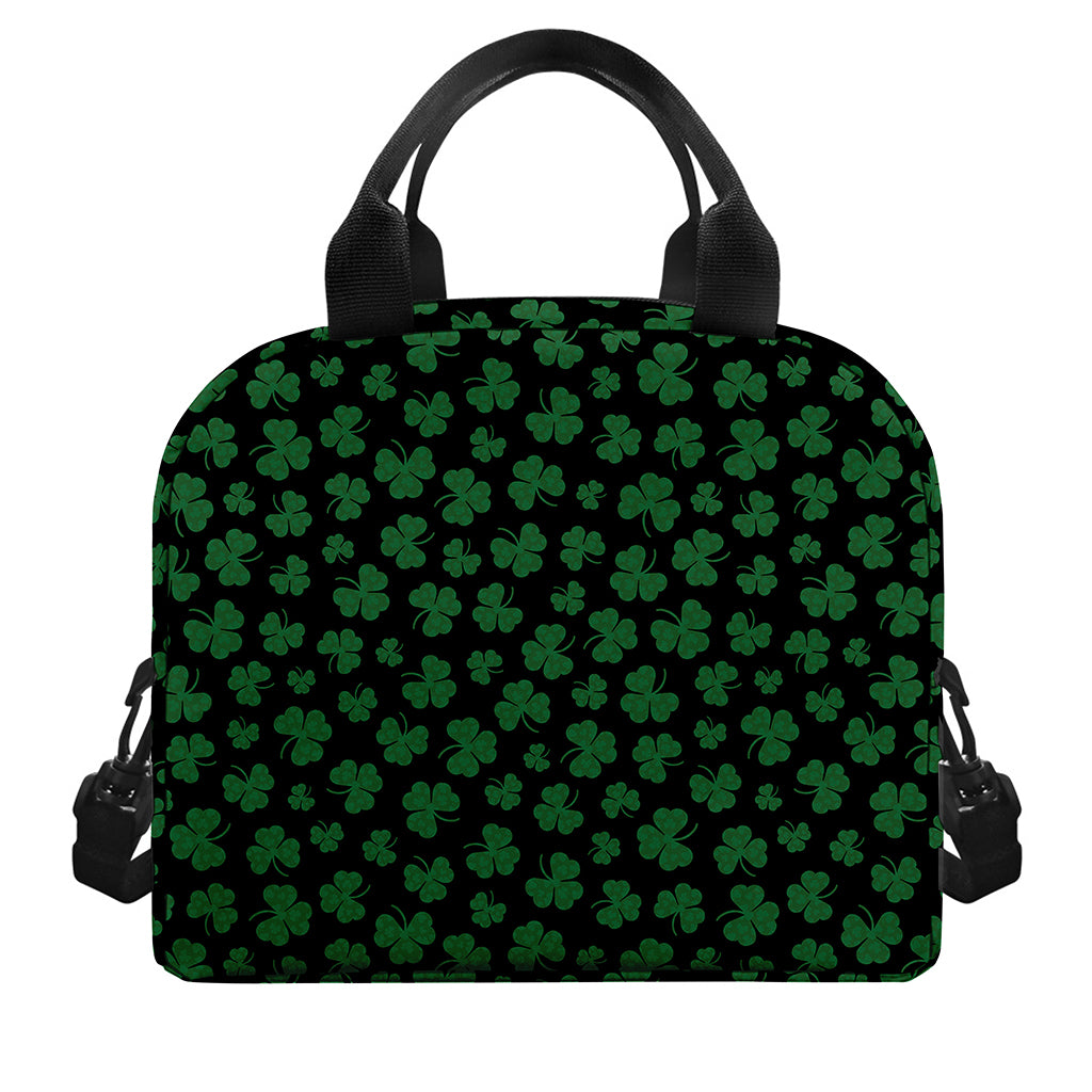 Black And Green Shamrock Pattern Print Insulated Lunch Bag