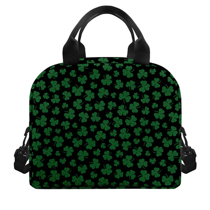 Black And Green Shamrock Pattern Print Insulated Lunch Bag