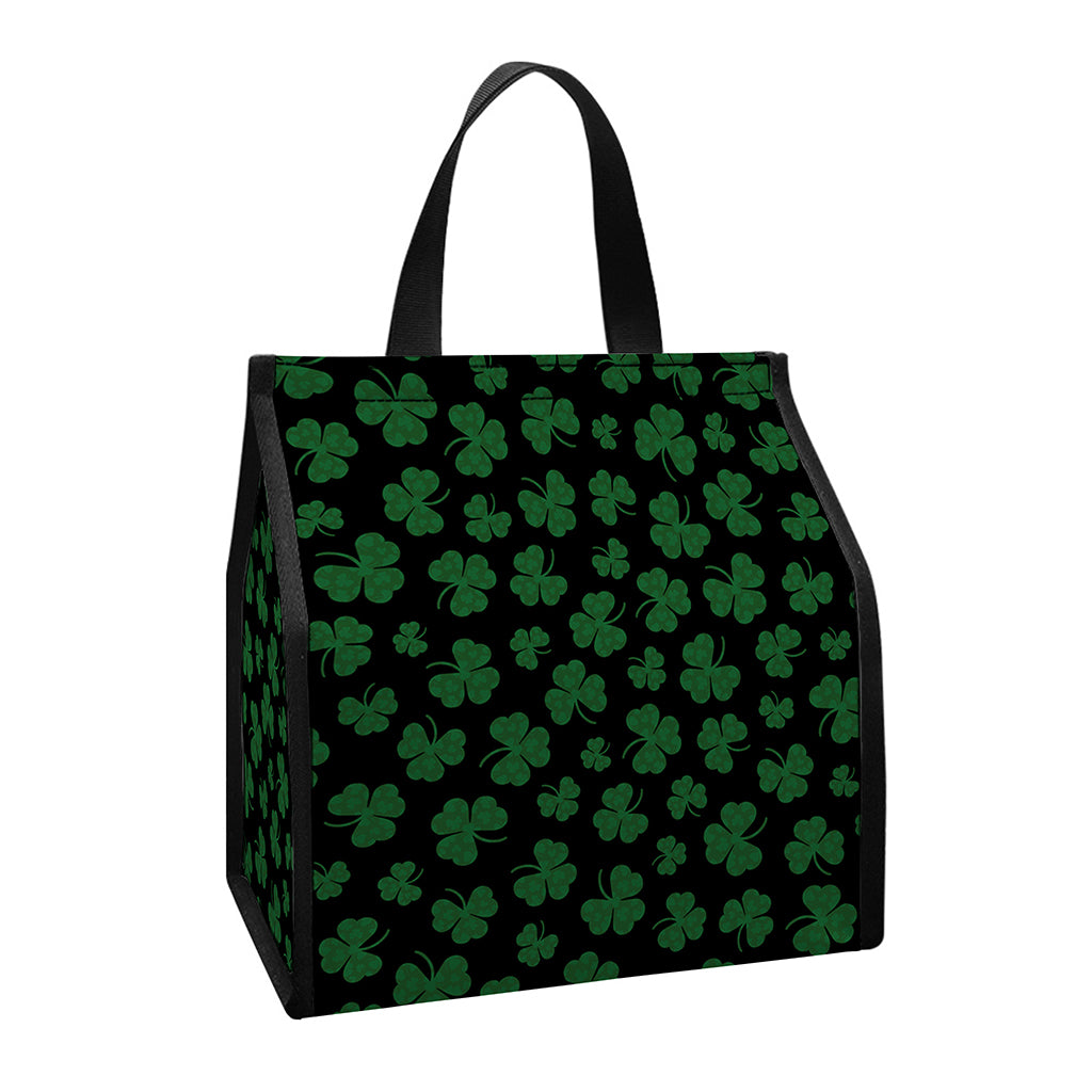 Black And Green Shamrock Pattern Print Insulated Lunch Tote