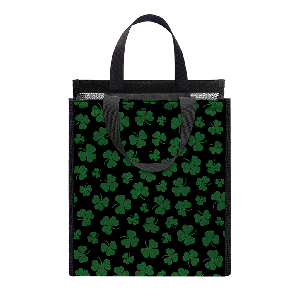 Black And Green Shamrock Pattern Print Insulated Lunch Tote