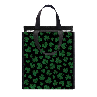 Black And Green Shamrock Pattern Print Insulated Lunch Tote