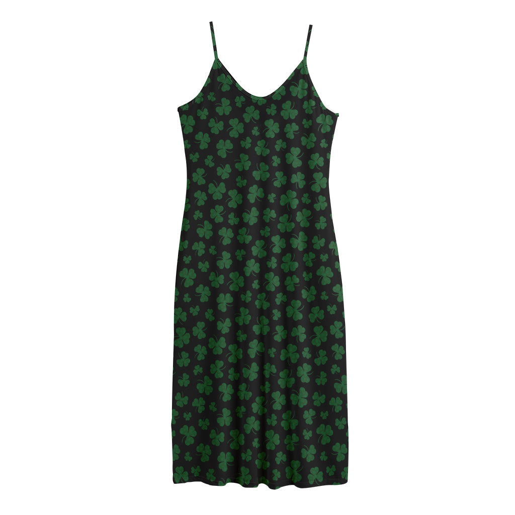 Black And Green Shamrock Pattern Print Jersey Midi Cami Dress