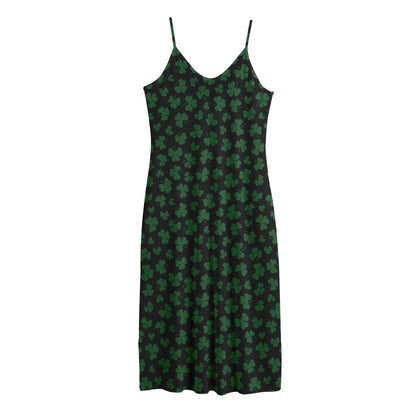 Black And Green Shamrock Pattern Print Jersey Midi Cami Dress