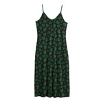 Black And Green Shamrock Pattern Print Jersey Midi Cami Dress