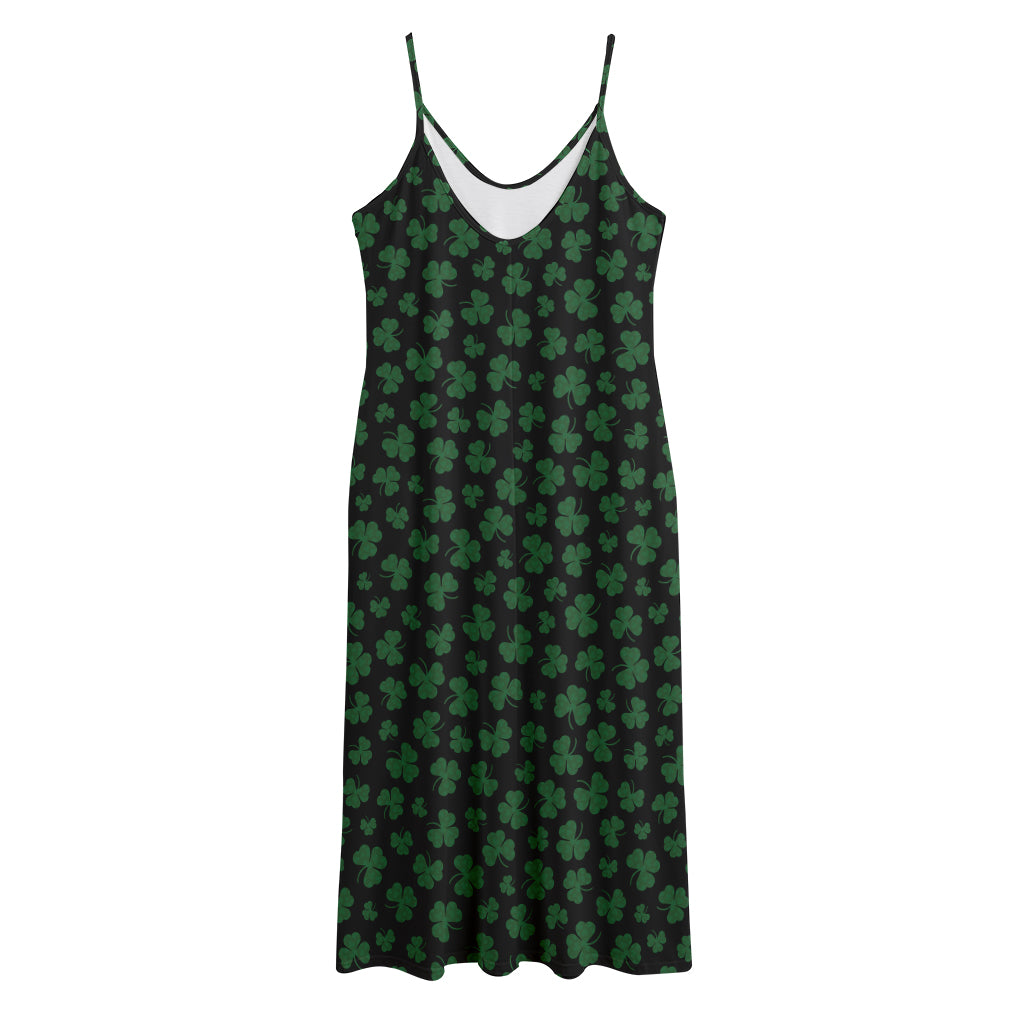 Black And Green Shamrock Pattern Print Jersey Midi Cami Dress