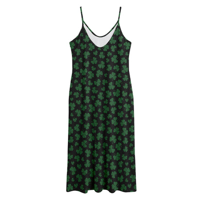 Black And Green Shamrock Pattern Print Jersey Midi Cami Dress