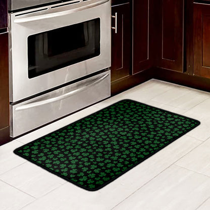 Black And Green Shamrock Pattern Print Kitchen Mat