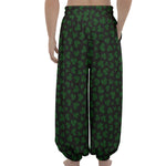 Black And Green Shamrock Pattern Print Lantern Pants