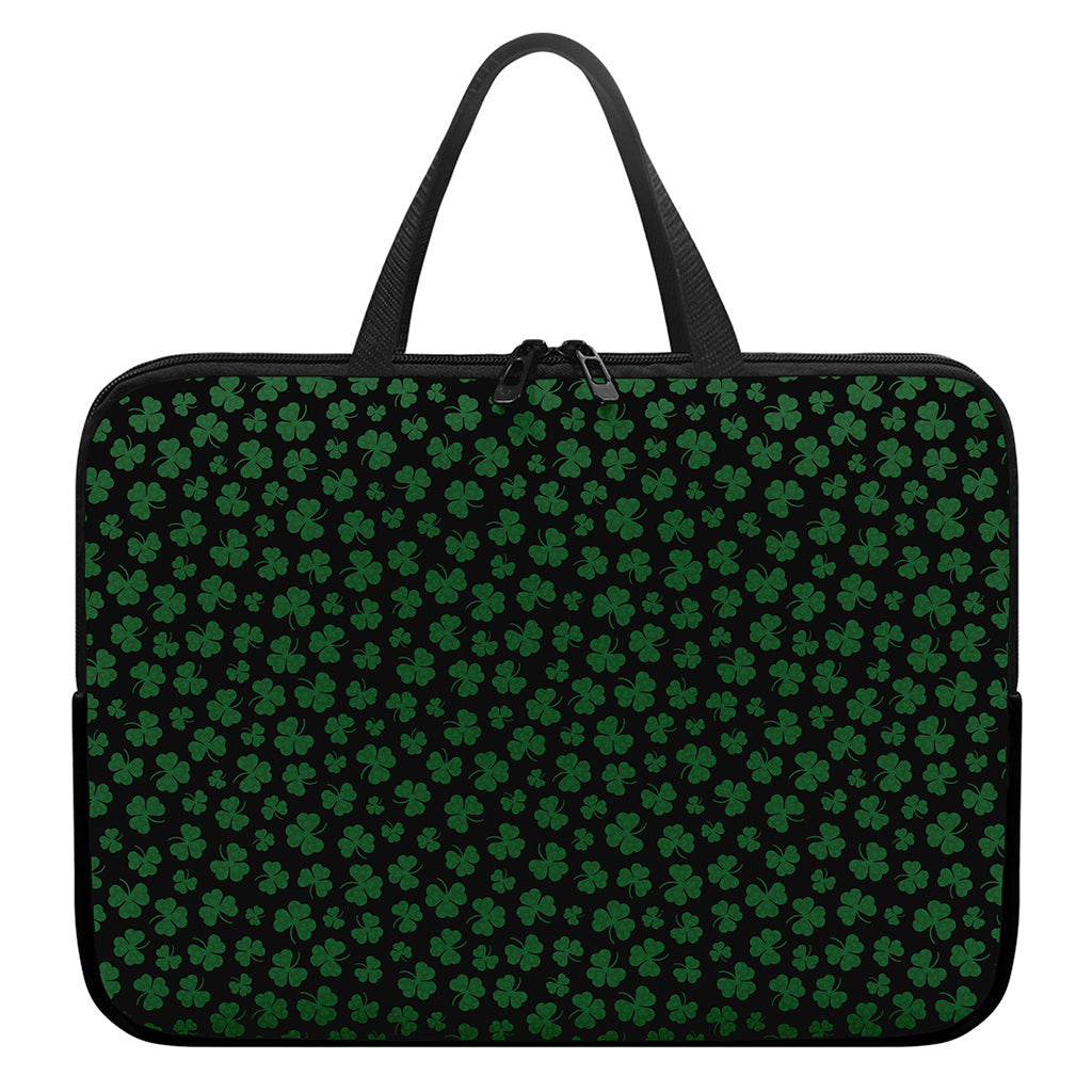 Black And Green Shamrock Pattern Print Laptop Sleeve With Handle