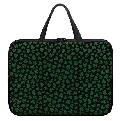 Black And Green Shamrock Pattern Print Laptop Sleeve With Handle