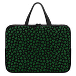 Black And Green Shamrock Pattern Print Laptop Sleeve With Handle