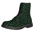 Black And Green Shamrock Pattern Print Lace-Up Boots