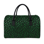 Black And Green Shamrock Pattern Print Leather Duffle Bag