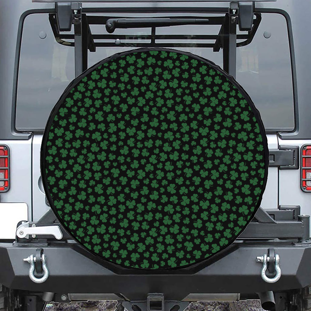 Black And Green Shamrock Pattern Print Leather Spare Tire Cover