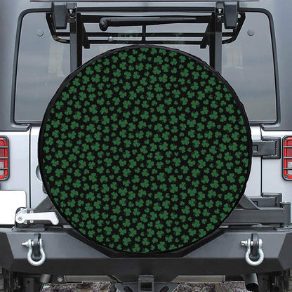 Black And Green Shamrock Pattern Print Leather Spare Tire Cover