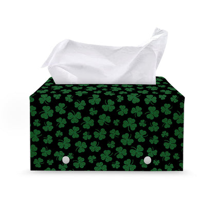 Black And Green Shamrock Pattern Print Leather Tissue Box Cover