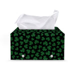 Black And Green Shamrock Pattern Print Leather Tissue Box Cover