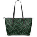 Black And Green Shamrock Pattern Print Leather Tote Bag With Zipper