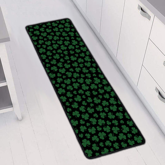 Black And Green Shamrock Pattern Print Long Kitchen Mat