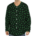 Black And Green Shamrock Pattern Print Long Sleeve Baseball Jersey