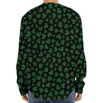Black And Green Shamrock Pattern Print Long Sleeve Baseball Jersey