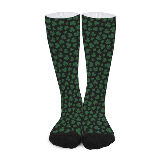 Black And Green Shamrock Pattern Print Long Socks