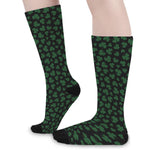 Black And Green Shamrock Pattern Print Long Socks